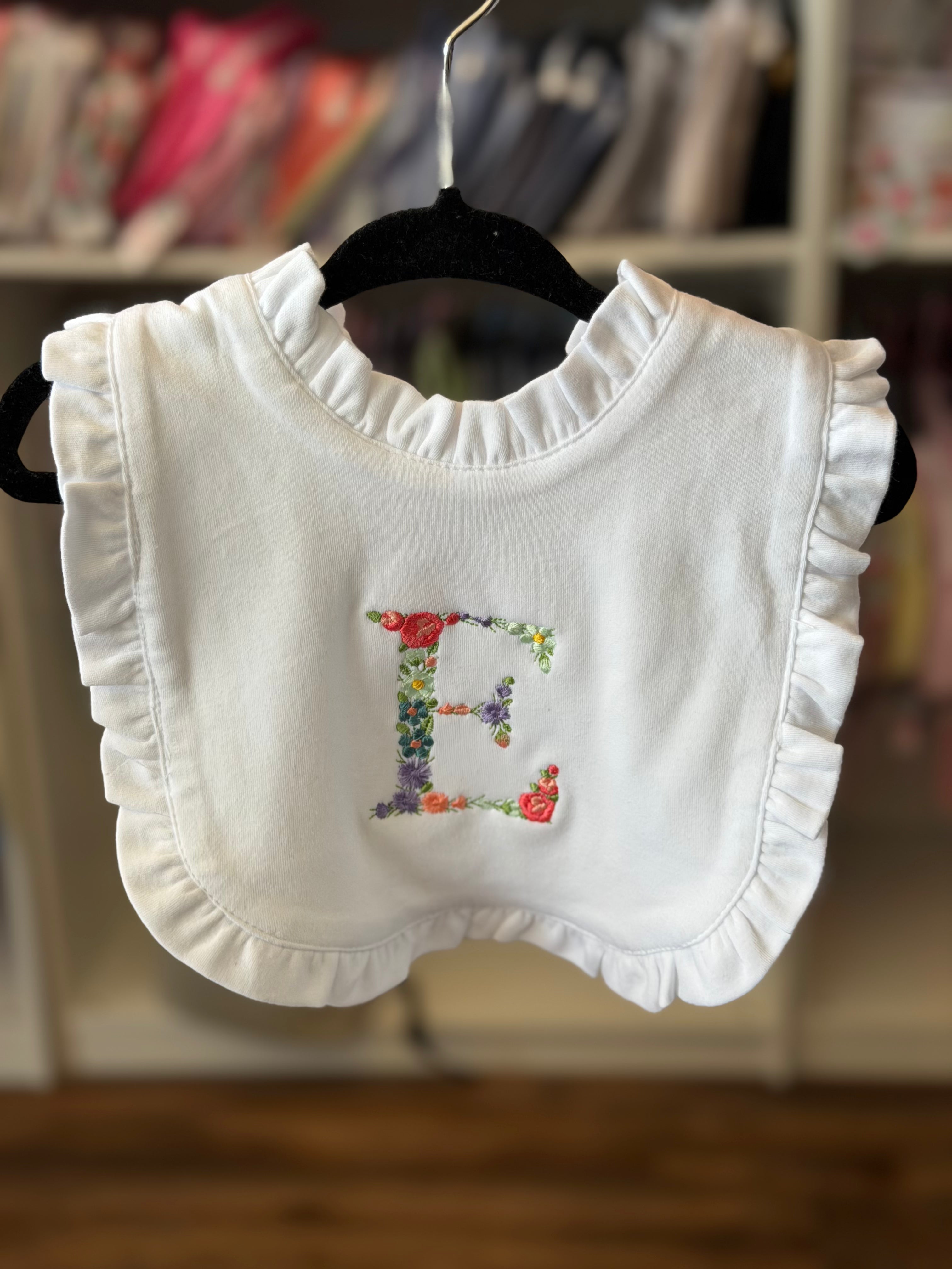 Floral Letter Ruffle Bib